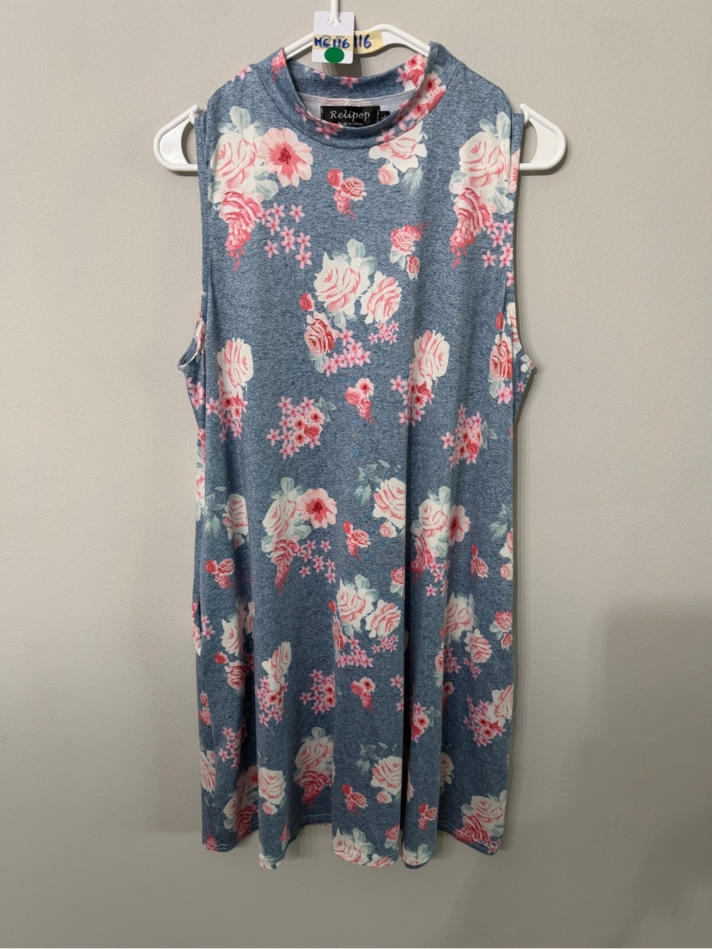 Women’s Relipop Blue Floral Sleeveless A-Line Swing Dress Size Large